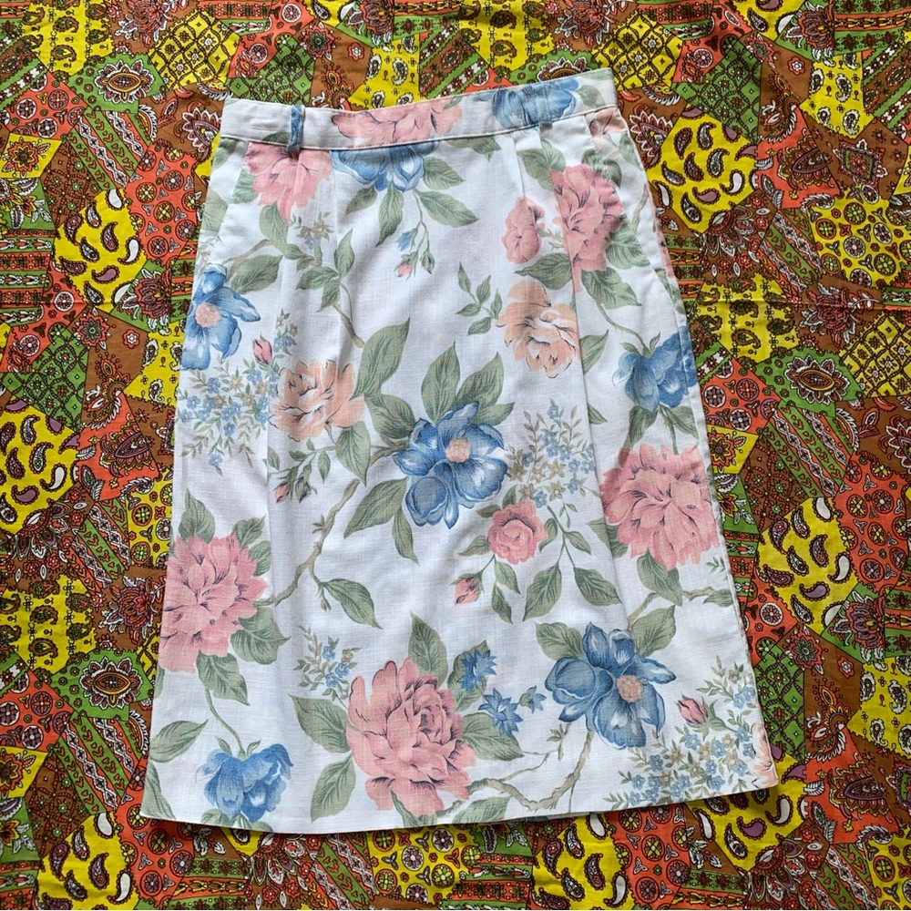 1980s Pastel Floral Midi Skirt